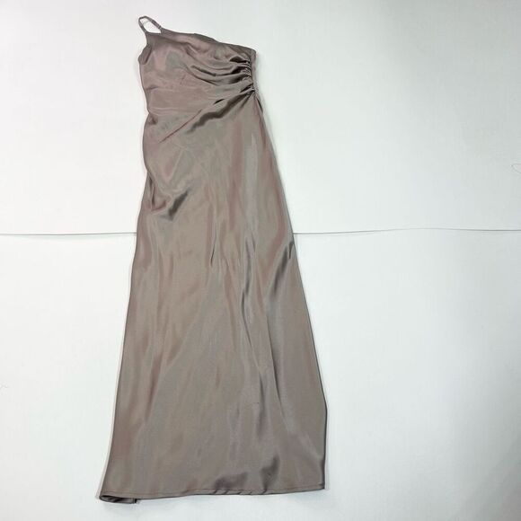 Reverly Dress Womens 4 gray Maxi One Shoulder Pleated Evening Gown Satin - Picture 1 of 15